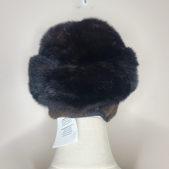 Vintage Women's Mink Fur Hat Brown Ear Flaps Winter Ushanka - Picture 3 of 4